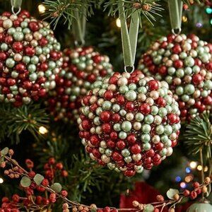 SHISHI Red, Gold, and Green Glitter Ball Ornaments Christmas Decorations 6 Count